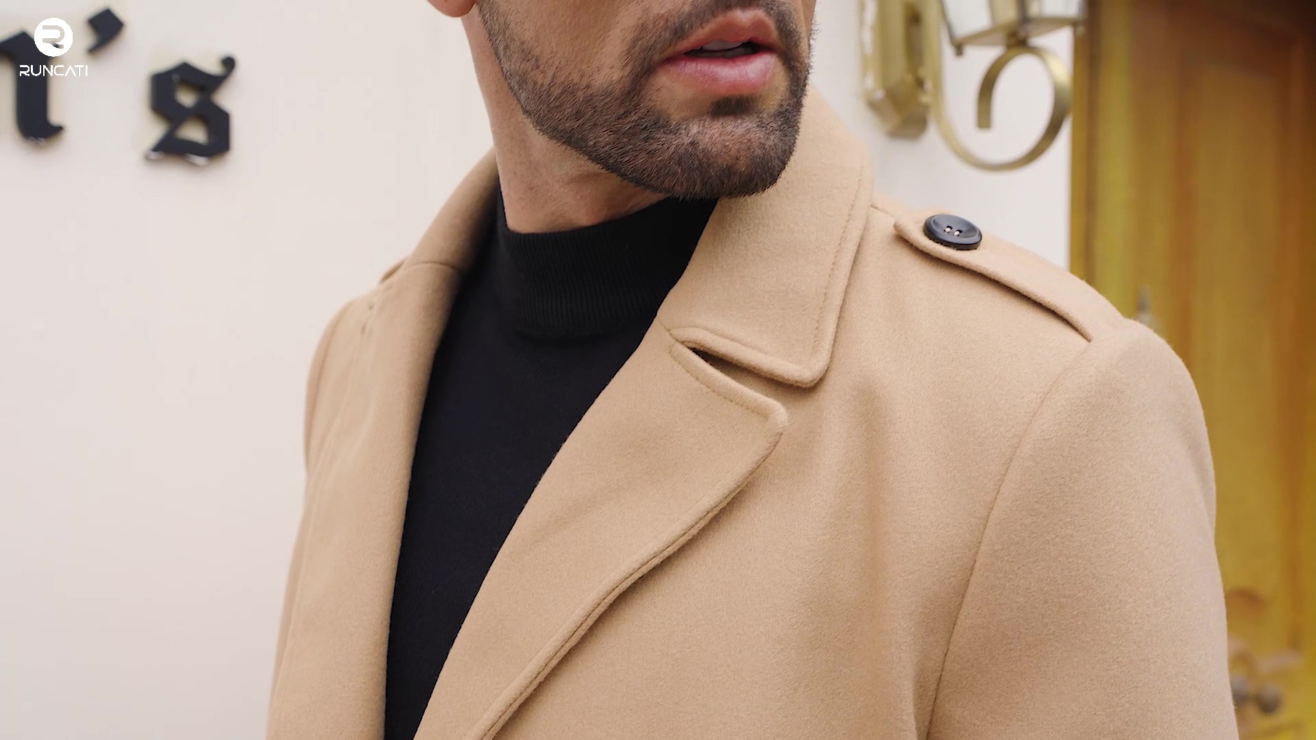 Runcati Mens Double Breasted Trench Coat Notched Lapel Long